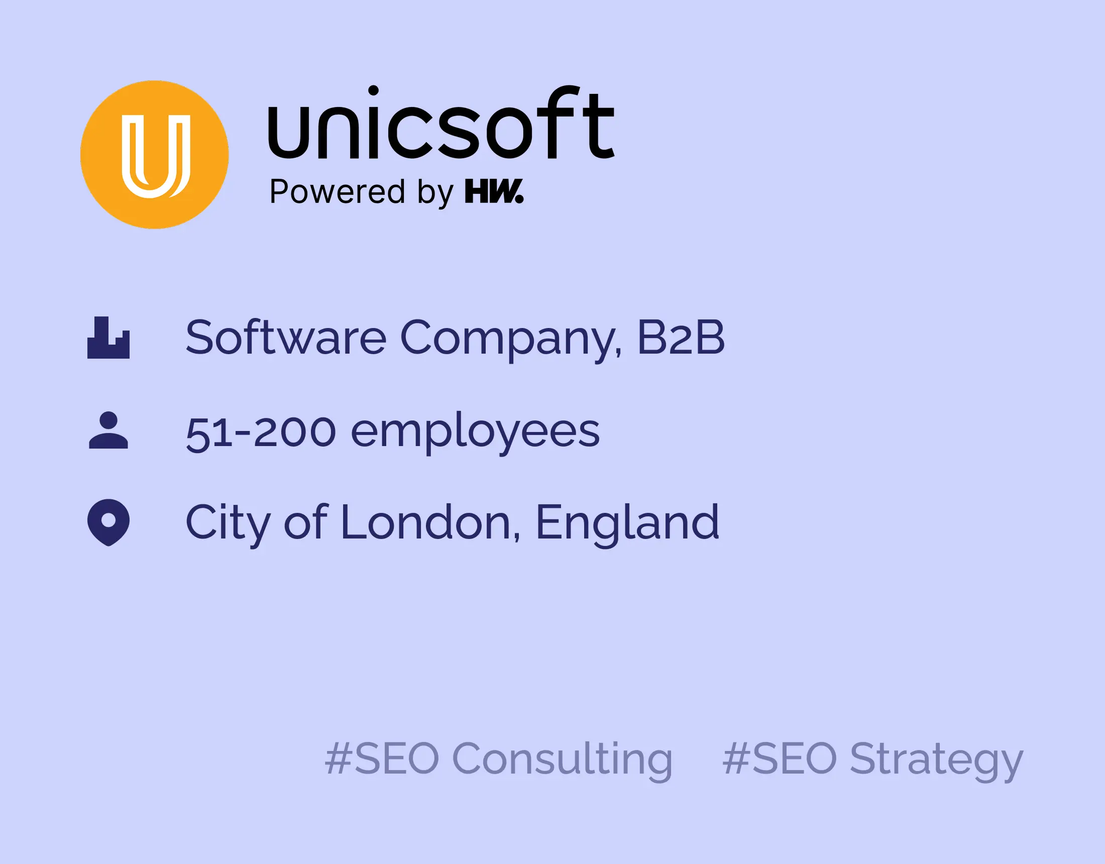 unicsoft-info-card An informational card with SEO consulting and SEO strategy inscriptions provided to the GrowPad client Unicsoft, a B2B software development company.
